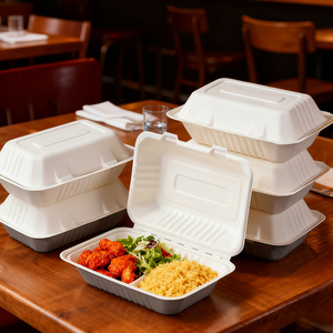 Boîte à lunch à emporter de bagasse de canne à sucre jetable <span class=keywords><strong>avec</strong></span> logo personnalisé de 450ml Emballage alimentaire biodégradable et compostable - Product Image 3