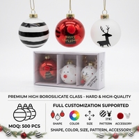 Produsen Set Gelas Natal Rusa Kutub Bergaris Grosir OEM Kotak Hadiah Salju Bertuliskan Merry Dekorasi Borosilikat Bauble