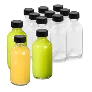 2 Oz Small Clear Glass Bottle With Lids 60ml Boston Round Bottles For Potion Juice Ginger Shots Oils Whiskey