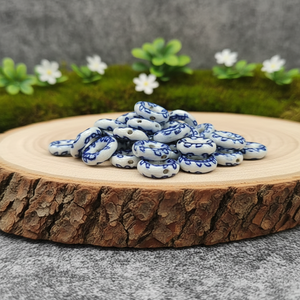Perles en céramique crémeuse en forme d'anneau, peintes à la main, en porcelaine bleue, motif floral bleu, perles <span class=keywords><strong>Delft</strong></span> bleues et blanches en forme de beignet CC1914 - Product Image 4