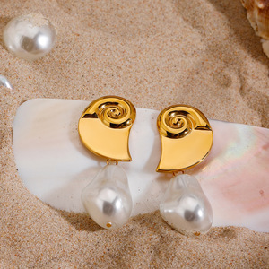 ต่างหูแบบห้อย ชุบทอง ประดับมุก ดีไซน์ทรงเรขาคณิต สำหรับผู้หญิง สวมใส่ได้ทุกวัน - Product Image 2