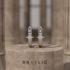 14K White <b>Gold</b> Princess Cut Diamond Hoop Earrings Elegant Solitaire Diamond <b>Huggie</b> - Product Image 2