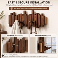 Porte-manteau mural rétractable en bois massif, design touches de piano, pliable pour entrée