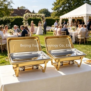 Plat de service pliable de luxe commercial entièrement doré 12L pour buffet de mariage à thème doré, café et réceptions VIP, chauffe-plats pour buffet de nourriture chaude - Product Image 3