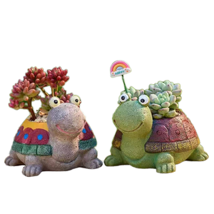 Pot de fleurs en polyrésine léger et écologique de 4,5 pouces, design tortue de dessin animé, pour plantes succulentes, vente en gros - Product Image 1