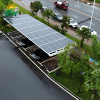Structure de carport solaire pour parkings commerciaux, structure en acier, surface anodisée, toit imperméable, installation modulaire, montage