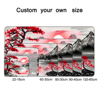 Tapis de bureau pour clavier et souris de gaming, motif Montagnes Arbres Rivière Lune, grand format, bords surpiqués, résistant à l'eau et aux rayures, en stock