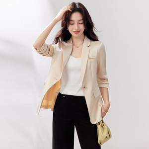 Women's Blazer Solid Color Pearl Button Slim Fit Professional Elegant Top Spring Summer 2026 Acetate Drape - Product Image 3