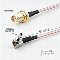Câble coaxial RG316 de haute qualité SMA femelle vers CRC9 mâle à angle droit, 15 cm, 50 ohms, câble de raccordement en cuivre pour antenne WiFi