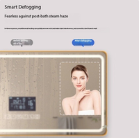 Espejo de Maquillaje Inteligente Luminoso Rectangular Moderno para Montar en la Pared, Pantalla Táctil, Antivaho, Inducción del Cuerpo Humano, Clasificación IP65, con Aumento
