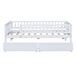 Cama de Día Doble de Madera con Dos Cajones, Cama Infantil Blanca con Almacenamiento - Product Image 4