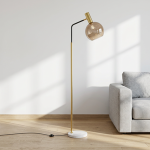 Lámpara de Pie Minimalista de Latón con Base de Mármol, Pantalla Redonda de Vidrio, Altura Ajustable, Fuente de Luz LED 2700K, Blanco Cálido Suave - Product Image 3