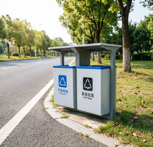 Outdoor Big Size <strong>Metal</strong> Waste <strong>Bin</strong> With 2 Compartments - Product Image 5