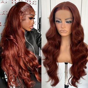 Perruque ondulée rouge-brun 13x4 HD avec dentelle transparente, cheveux humains naturels, perruque tendance - Product Image 2