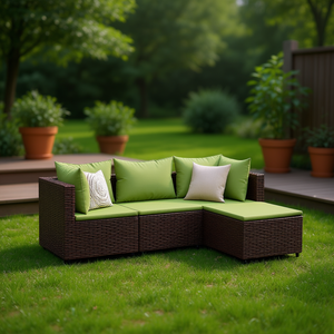 Ensemble de salon de jardin modulaire en rotin PE, 4 places, mobilier d'extérieur au design contemporain - Product Image 3