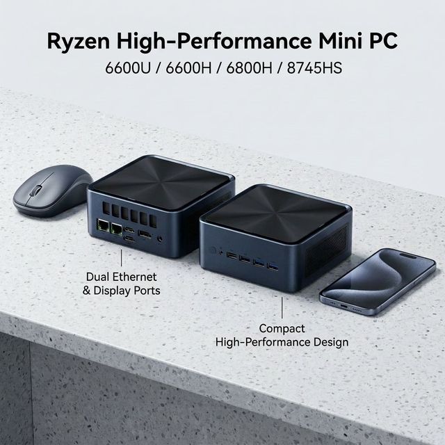 2026 New R5-6600U R5-6600H R7-6800H R7-8745HS Business Mini PC with Windows Linux 16GB/32GB DDR5 RAM M.2 NVMe SSD WiFi 6 Mini PC