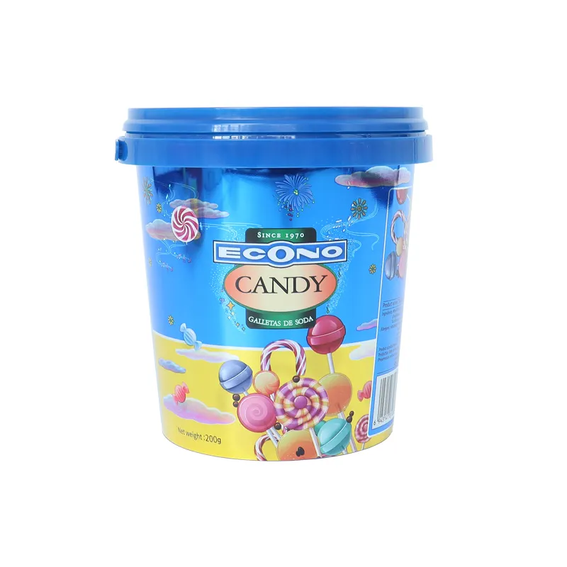 Индивидуальное круглое печатное цветное пластиковое ведро с крышкой с ручкой на заказ ведро для конфет пищевое ведро