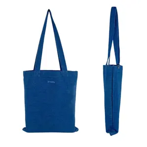 Wholesale Polyester Blue Denim Shopping Bag Portable Tote with Pocket Fashionable Design