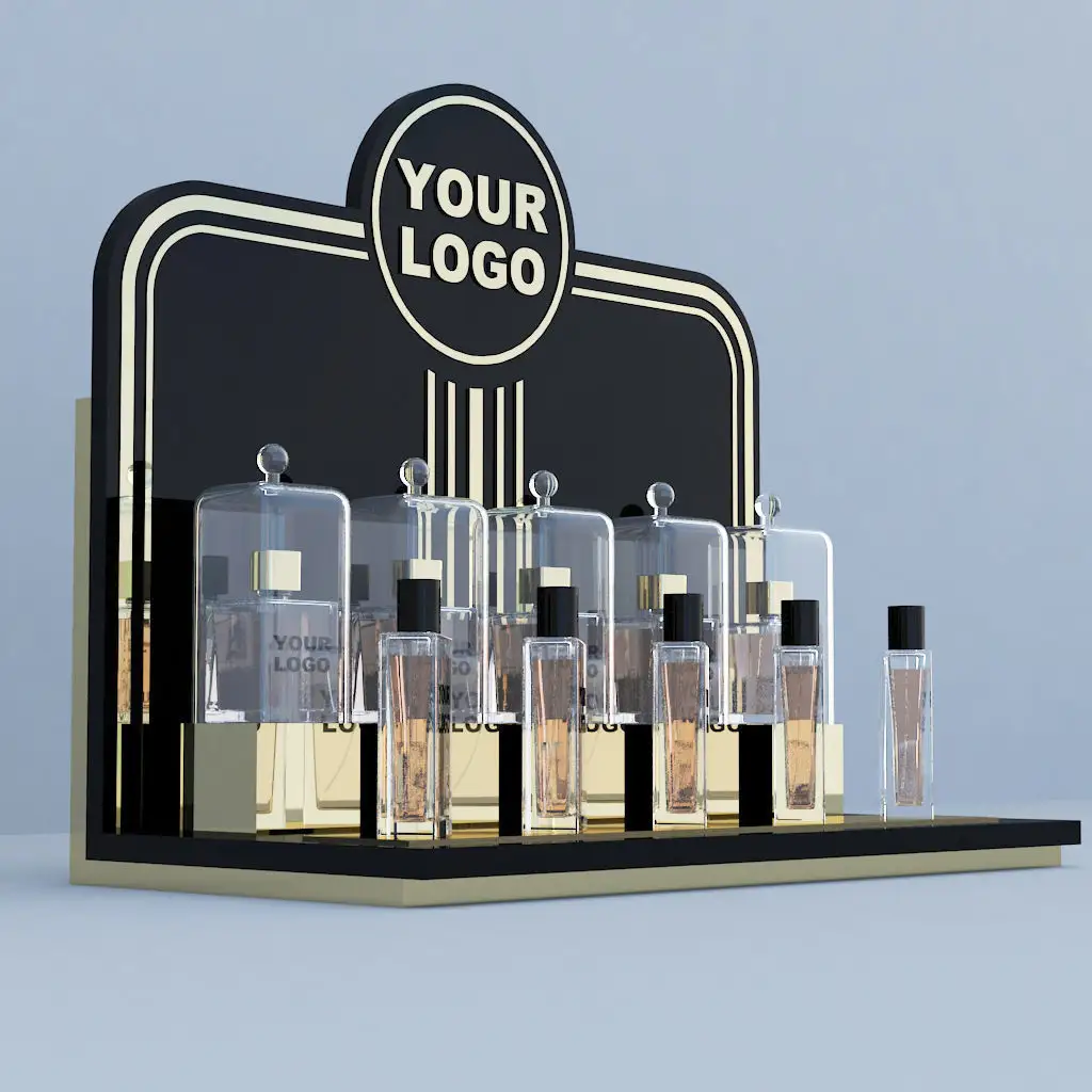 Akrilik parfüm ekran standı 3D modeli tezgah özel tasarım güzellik cilt bakımı ekran standı