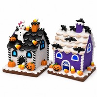 Figurine personnalisée en pâte à modeler, maison hantée d'Halloween, avec lumière LED, décoration de table vintage, citrouille et fantôme