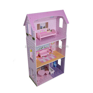 Maison de poupée jouet en bois pour enfants avec petits meubles - Product Image 1