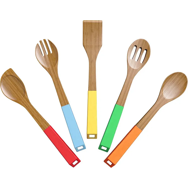 Utensílios de cozinha utensílios de cozinha de bambu coloridos de 5 peças