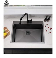 ADLONE Meiyu Évier de salle de bain moderne en acier inoxydable fait main, petite taille, à poser sous plan, avec robinet