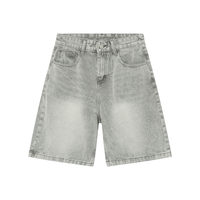 Jorts Skater Décontracté Mode Urbaine Délavé Moustaches Homme, Jean Denim Coupe Large Demi-Pantalon Bas Court Baggy Designer