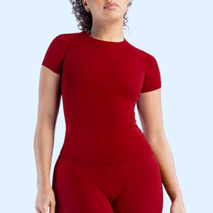 Camiseta Deportiva de Yoga DFYN con Cuello Redondo, Alta Elasticidad, Absorbe la Humedad, Corte Ajustado, Tejido <span class=keywords><strong>Sin</strong></span> Costuras, <span class=keywords><strong>Manga</strong></span> Corta - Product Image 4