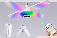 Lampe intelligente led multicouleurs en forme d'éventail, pliable, 4 feuilles, avec contrôle intelligent e27, rgb, sans fil, variateur, musique