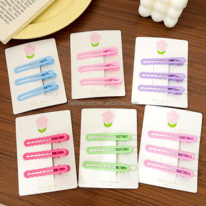 BELLEWORLD Großhandel Kinder-Haarzubehör 3-teiliges set buntes und gewelltes Metall Entenschneid-<span class=keywords><strong>Clips</strong></span>-Haarstift-Set für Mädchen - Product Image 2