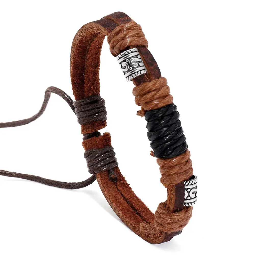 China promotional hot selling men's woven braided wax string sport wrist band leather men