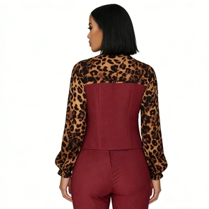 เสื้อเชิ้ตและกางเกงลายเสือดาวสำหรับผู้หญิง ชุดลำลอง 2 ชิ้น สไตล์แฟชั่น ขายดีประจำฤดูใบไม้ร่วง - Product Image 4