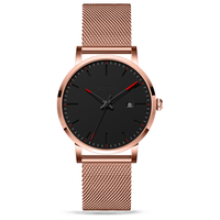 Jam Tangan Quartz Pria Antiair Minimalis, Jam Tangan Jaring Ultra Tipis Baja Tahan Karat Hitam Merek Klasik