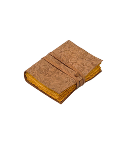 Handmade Brown Garden Floral Embossed Leather Cover with Strap Paper Travel <b>Notepad</b> Promotional Notebook Gift for Men and Women - Product Image 1