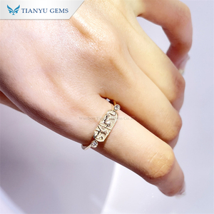 Anello con sigillo in <span class=keywords><strong>oro</strong></span> giallo da donna con gemme 10k 14k - Product Image 3