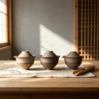 Service à thé portable en céramique rustique au design moderne et minimaliste, avec théière japonaise à versement manuel et deux tasses