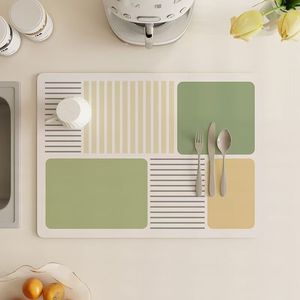 Tapis d'évier de cuisine en terre de diatomée, frais et élégant, séchage rapide, antidérapant, pour vaisselle, bols et baguettes - Product Image 1