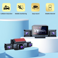 Mini caméra de tableau de bord Wifi 4 canaux 1080p 360° avec 8 lumières infrarouges, vision nocturne, 170 degrés avec objectif arrière, DVR de voiture, surveillance de stationnement 24h/24