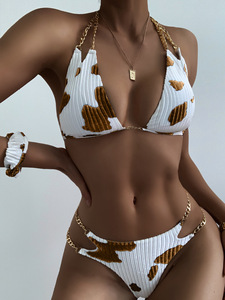 <strong>Cow</strong> <strong>Print</strong> Chain Strap <strong>Bikini</strong> Two Piece Swimsuit Sexy Bathing Suits 2022 Custom Logo Brazilian Swimwear - Product Image 4