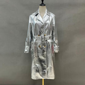Moda moto lungo doppiopetto in <span class=keywords><strong>pelle</strong></span> bavero tinta unita in <span class=keywords><strong>vera</strong></span> <span class=keywords><strong>pelle</strong></span> di montone <span class=keywords><strong>Trench</strong></span> da donna - Product Image 1