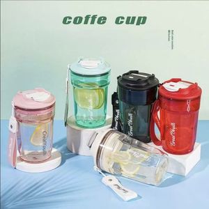 Tasse à café en plastique au design coréen élégant 500 ml 16 oz, Mug de voyage portable anti-chute, Cadeau d'été pour étudiant en extérieur - Product Image 1