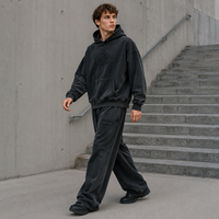 Ensemble deux pièces personnalisé avec logo pour homme, survêtement streetwear en molleton de coton épais, coupe oversize, délavé à l'acide, effet usé, à capuche et pantalon large