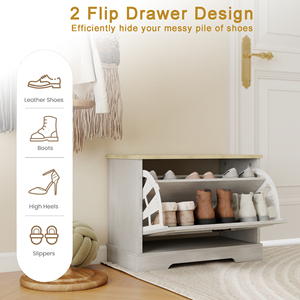 Shoe <b>Storage</b> Bench With 1 Flip Drawer Adjustable <b>Shelf</b> Small Shoe Cabinet For Entryway Hallway Bedroom Antique White - Product Image 5