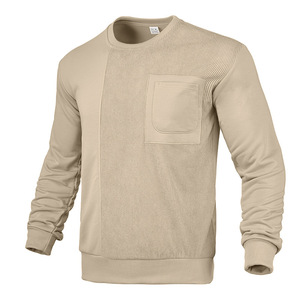 Nuova <span class=keywords><strong>Felpa</strong></span> Casual da Uomo Stile Autunno Inverno Americano High Street Amis in Velluto a Coste Kaki con Patchwork e Collo Tondo - Product Image 5