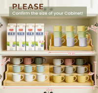 Étagère porte-tasses extensible à 3 niveaux en bambou pour armoire, placard, cuisine, maison, gain de place, organisateur de bar à café