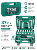 Kit d'outils à main multifonctionnel de 37 pièces pour réparation automobile et domestique, avec clé à cliquet et douilles