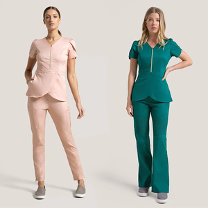 Soins infirmiers hospitaliers couleur unie uniforme femmes gommages hauts à manches courtes col <span class=keywords><strong>en</strong></span> v soignant travail uniformes médicaux vêtements de <span class=keywords><strong>laboratoire</strong></span> - Product Image 3