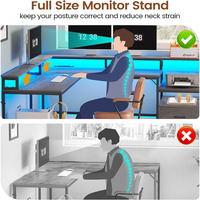 Bureau d'angle en L personnalisé OEM/ODM pour la maison ou le bureau, avec étagère de rangement pour moniteur et imprimante, tiroir à dossiers et prise de courant