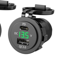 QC3.0 PD Charge rapide double port USB type-c Charge de voiture adaptateur rapide tension d'affichage LED numérique pour voiture de moto